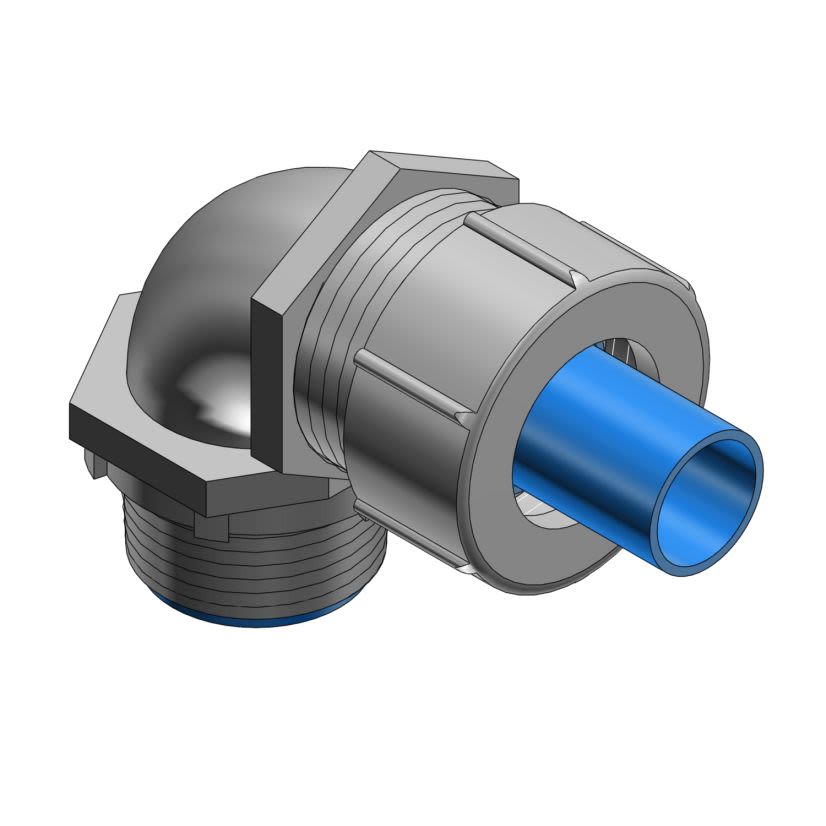 T&B Plastic Bullet LT9100M Flexible Conduit Connector With Nylon Insert, 1 in Trade, 90 deg, Steel